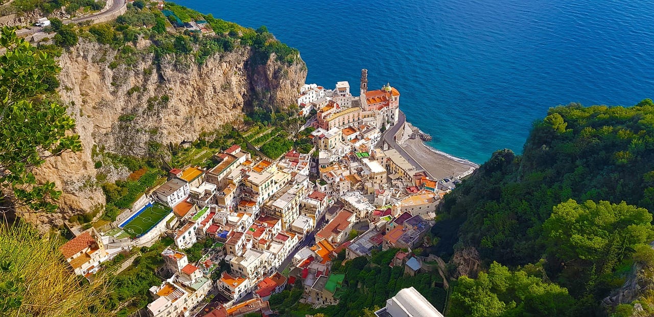 The houses of Amalfi, packed into a narrow valley.