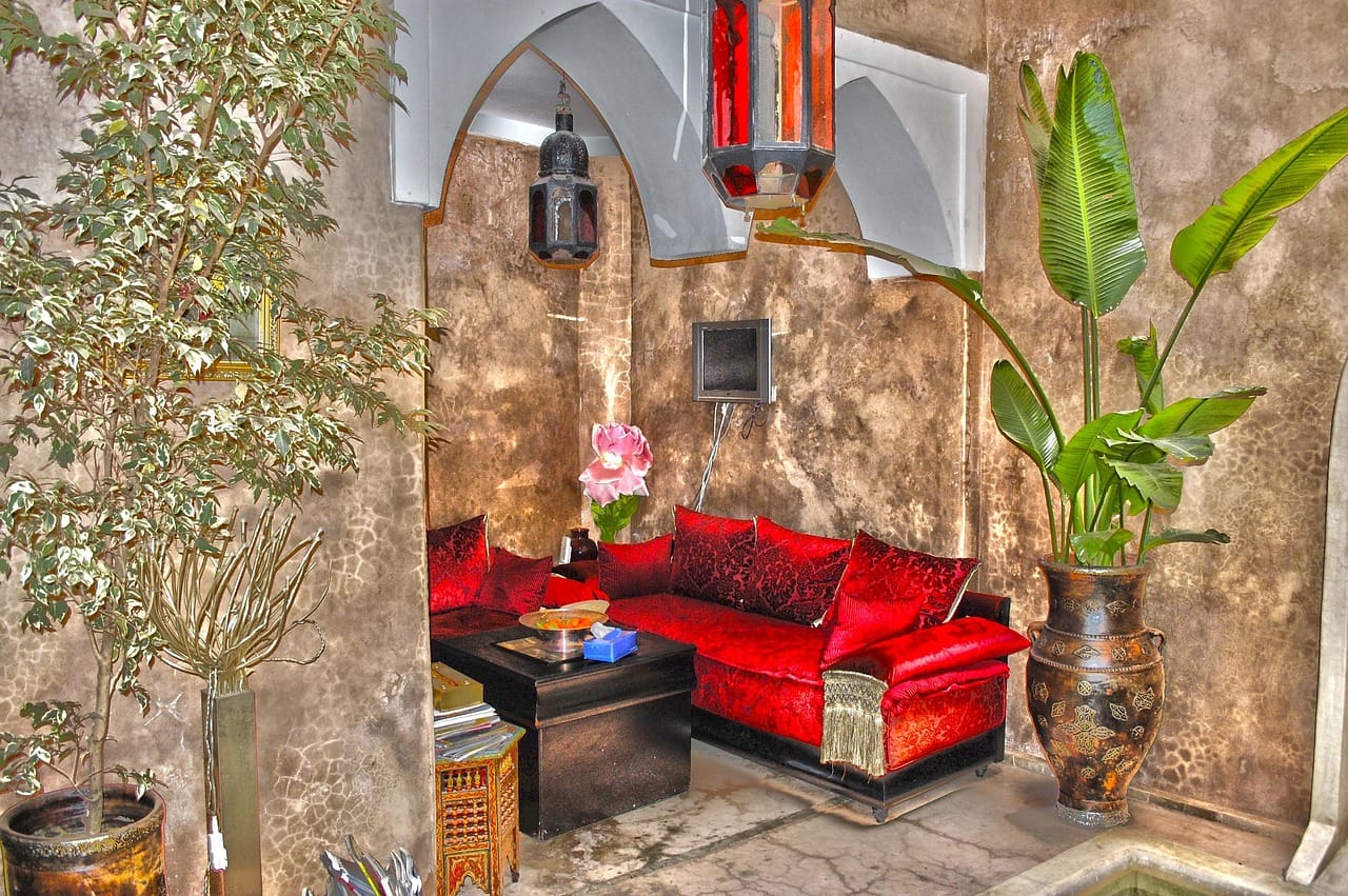 The courtyard of a riad in the medina.
