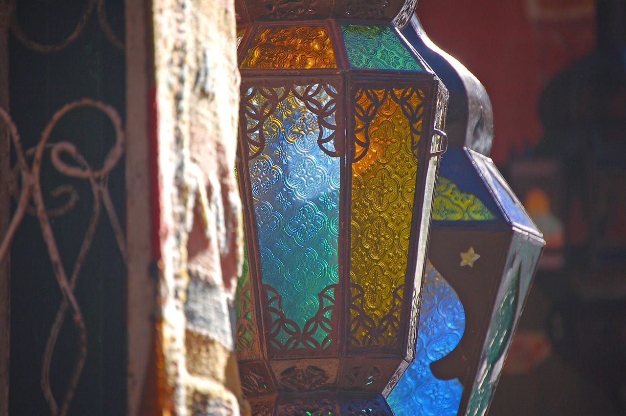 Lanterns for sale in the souk north of the square.